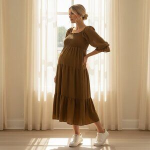 Smocked midi dress - maternity friendly, effortless long dress, vacation dress
